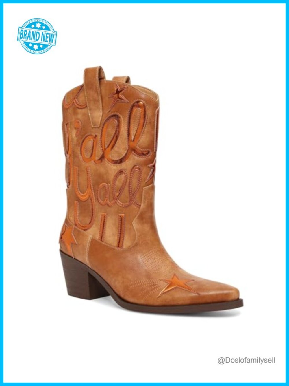 HOCHFART Women's Mid Calf Western Cowboy Boots Pointed Toe Chunky Heel Pull On